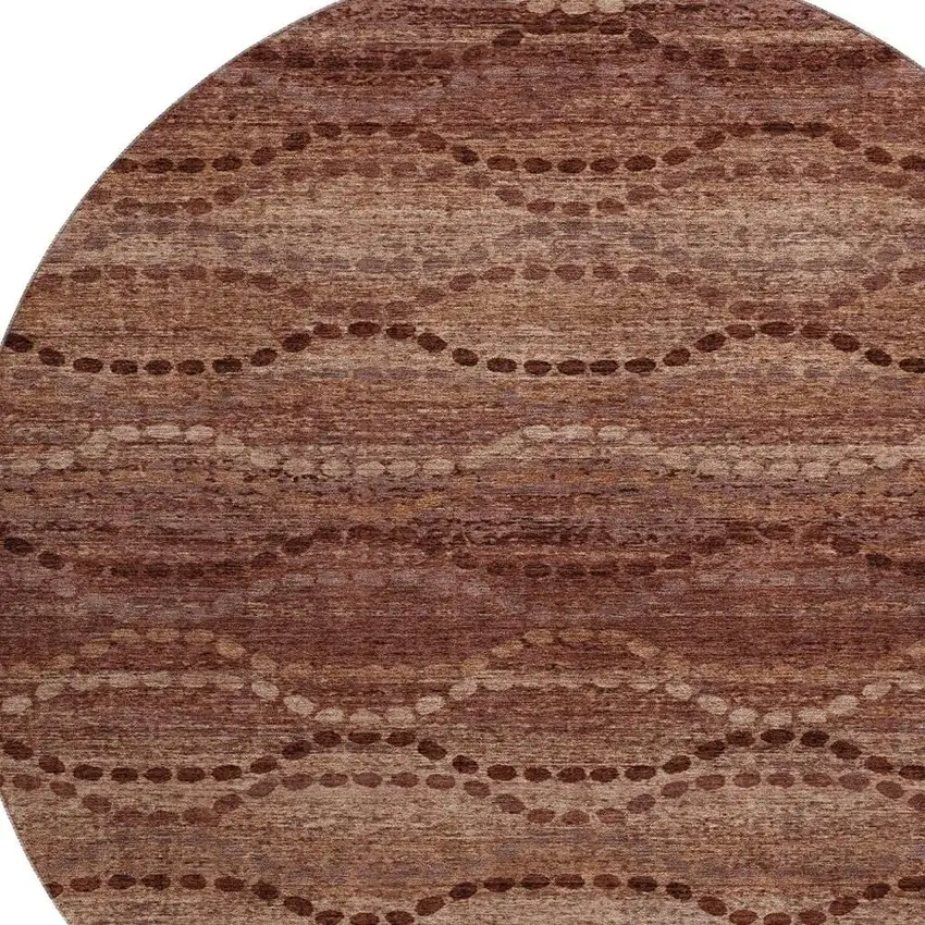 8' Rust And Copper Abstract Geometric Washable Round Rug With UV Protection Photo 3