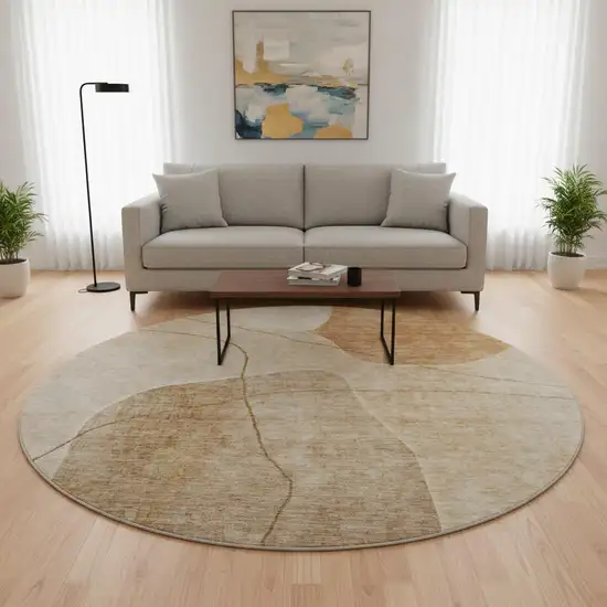 8' Rust And Copper Abstract Washable Round Rug With UV Protection Photo 2