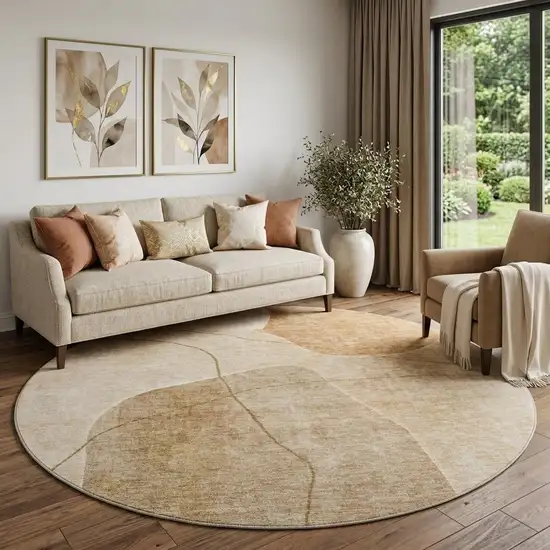 8' Rust And Copper Abstract Washable Round Rug With UV Protection Photo 1