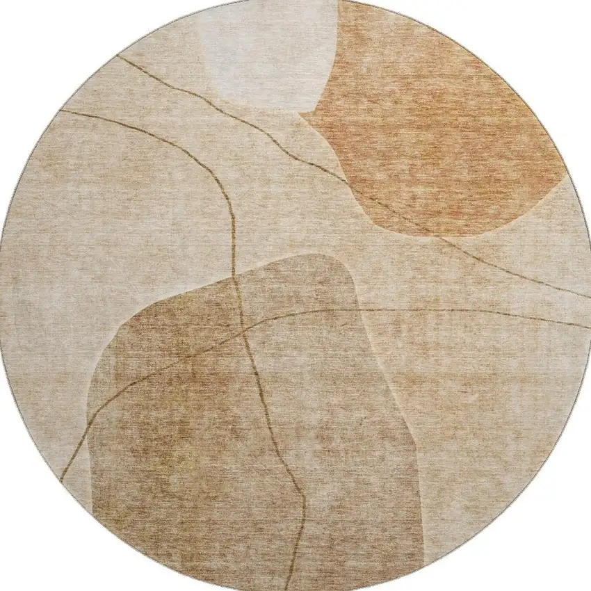 8' Rust And Copper Abstract Washable Round Rug With UV Protection Photo 4