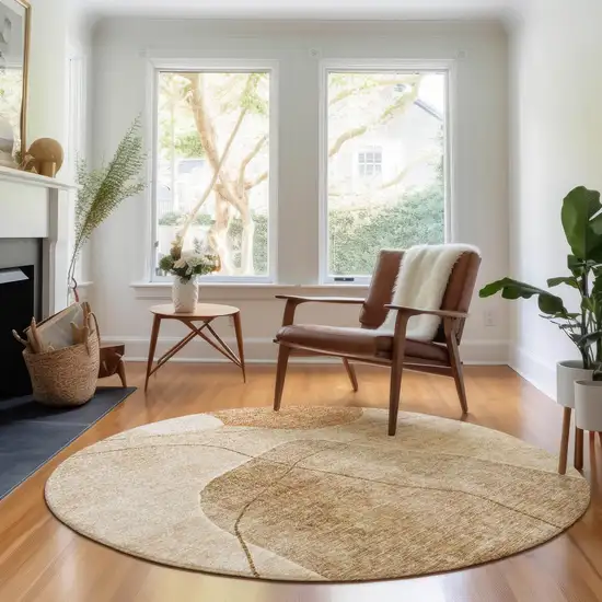 8' Rust And Copper Abstract Washable Round Rug With UV Protection Photo 5