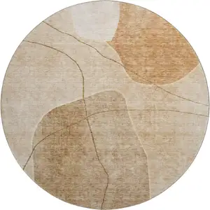 Photo of 8' Rust And Copper Abstract Washable Round Rug With UV Protection