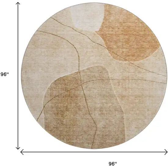 8' Rust And Copper Abstract Washable Round Rug With UV Protection Photo 3