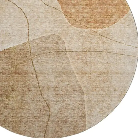 8' Rust And Copper Abstract Washable Round Rug With UV Protection Photo 3