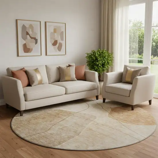 8' Rust And Copper Abstract Washable Round Rug With UV Protection Photo 1