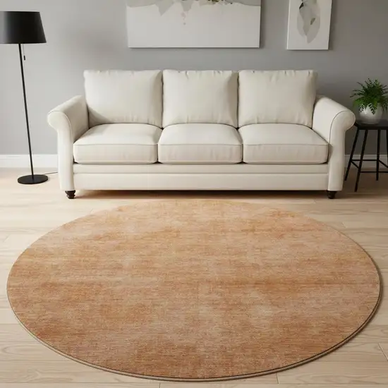 8' Rust And Copper Abstract Washable Round Rug With UV Protection Photo 2