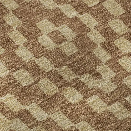 8' Rust And Copper Geometric Washable Round Rug With UV Protection Photo 9