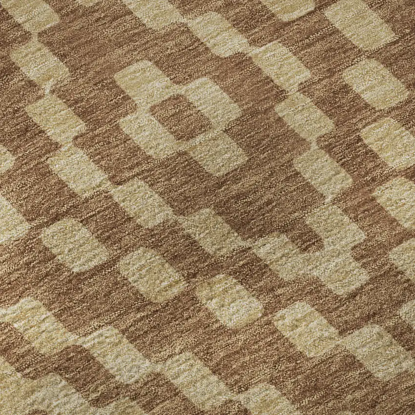 8' Rust And Copper Geometric Washable Round Rug With UV Protection Photo 9