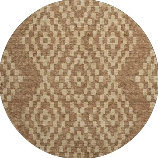 8' Rust And Copper Geometric Washable Round Rug With UV Protection Photo 4
