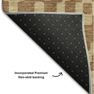 Photo of 8' Rust And Copper Geometric Washable Round Rug With UV Protection