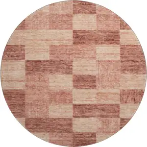 Photo of 8' Rust And Copper Geometric Washable Round Rug With UV Protection
