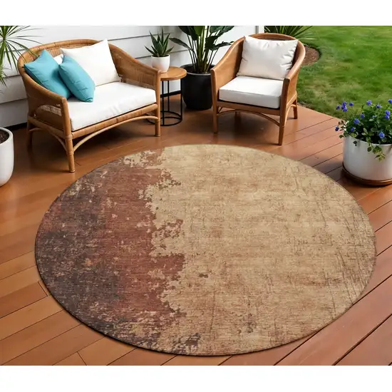 8' Rust And Copper Round Abstract Washable Indoor Outdoor Area Rug Photo 2
