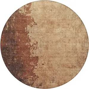 Photo of 8' Rust And Copper Round Abstract Washable Indoor Outdoor Area Rug