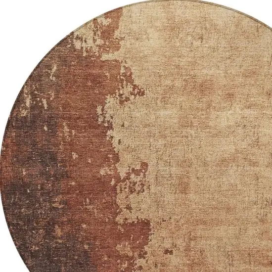 8' Rust And Copper Round Abstract Washable Indoor Outdoor Area Rug Photo 4