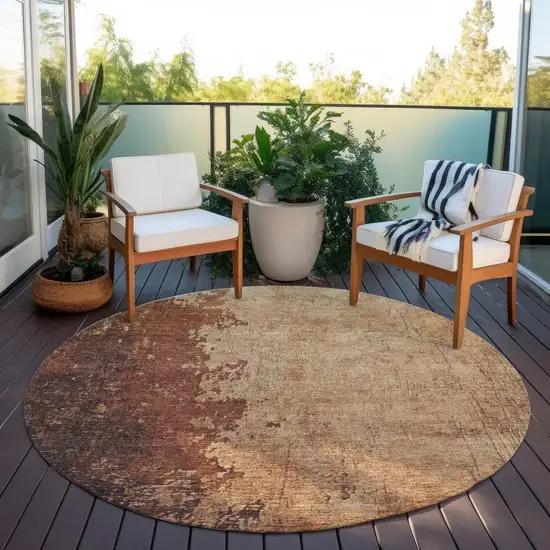 8' Rust And Copper Round Abstract Washable Indoor Outdoor Area Rug Photo 6