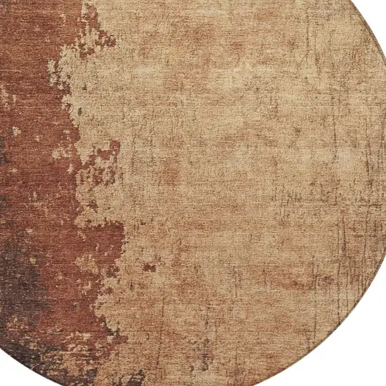 8' Rust And Copper Round Abstract Washable Indoor Outdoor Area Rug Photo 9