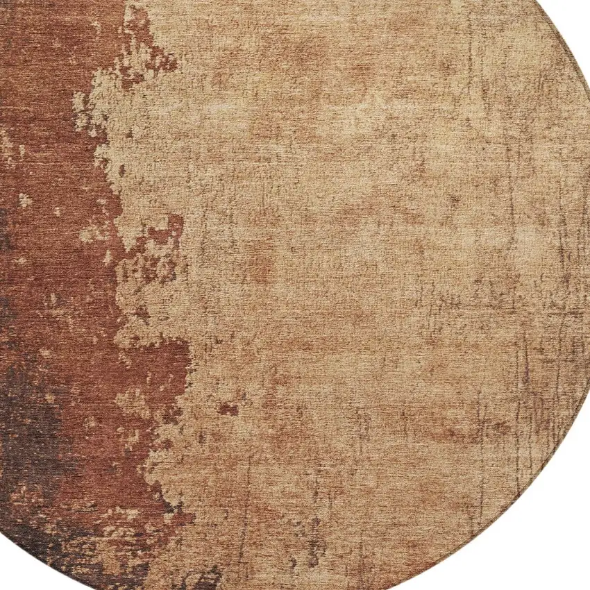 8' Rust And Copper Round Abstract Washable Indoor Outdoor Area Rug Photo 9