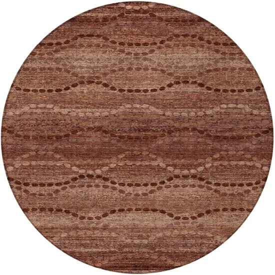 8' Rust And Copper Round Ogee Washable Indoor Outdoor Area Rug Photo 4