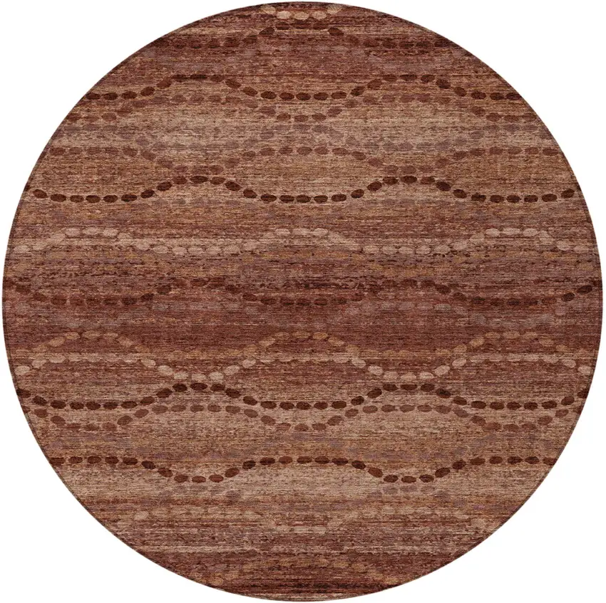 8' Rust And Copper Round Ogee Washable Indoor Outdoor Area Rug Photo 4
