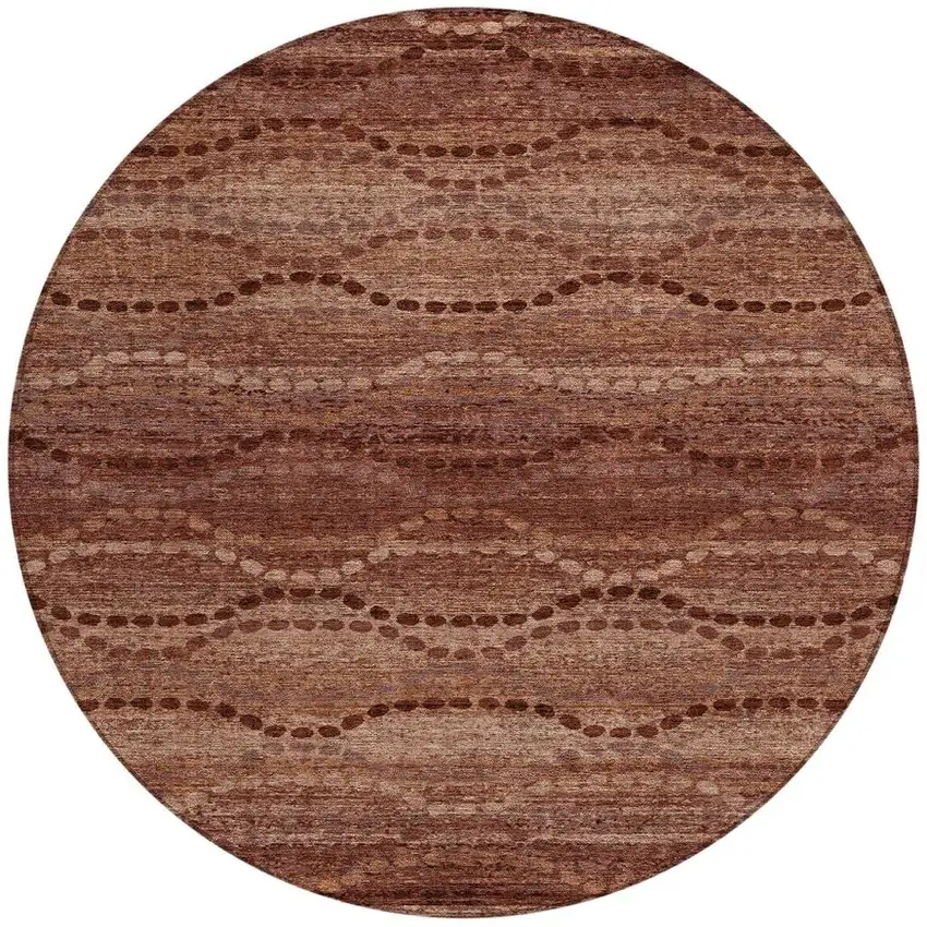 8' Rust And Copper Round Ogee Washable Indoor Outdoor Area Rug Photo 3