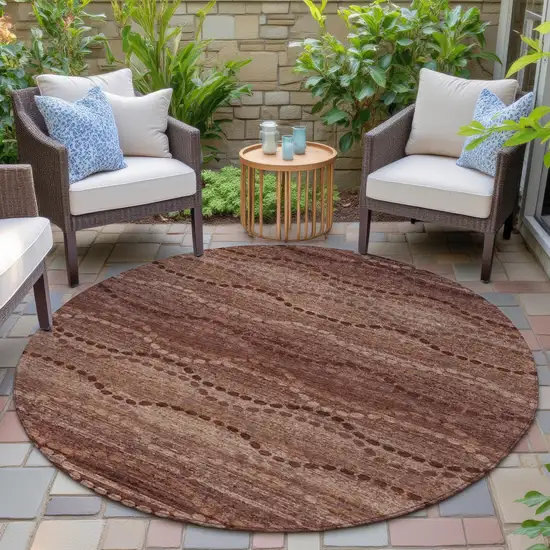 8' Rust And Copper Round Ogee Washable Indoor Outdoor Area Rug Photo 6