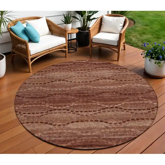 8' Rust And Copper Round Ogee Washable Indoor Outdoor Area Rug Photo 2