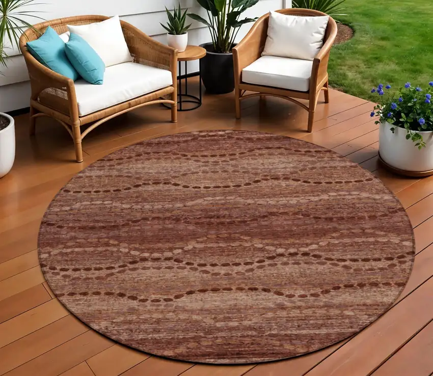 8' Rust And Copper Round Ogee Washable Indoor Outdoor Area Rug Photo 2