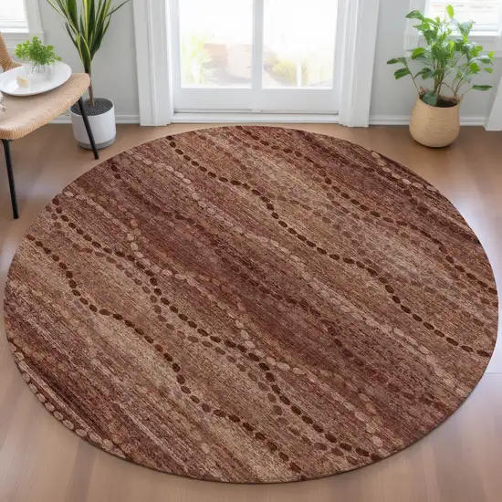 8' Rust And Copper Round Ogee Washable Indoor Outdoor Area Rug Photo 7