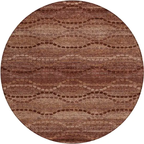 8' Rust And Copper Round Ogee Washable Indoor Outdoor Area Rug Photo 1