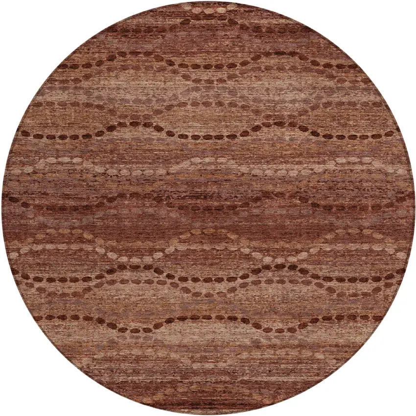 8' Rust And Copper Round Ogee Washable Indoor Outdoor Area Rug Photo 1