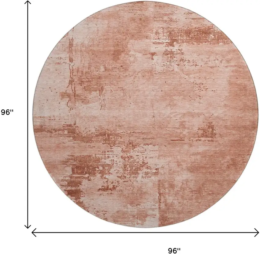 8' Rust And Coral Abstract Washable Round Rug With UV Protection Photo 9