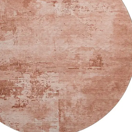 8' Rust And Coral Abstract Washable Round Rug With UV Protection Photo 2