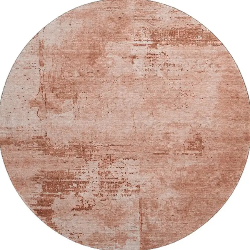8' Rust And Coral Abstract Washable Round Rug With UV Protection Photo 3