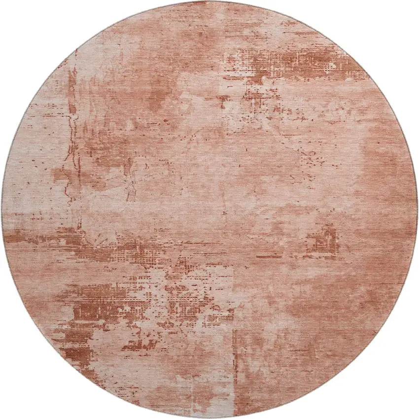 8' Rust And Coral Abstract Washable Round Rug With UV Protection Photo 1