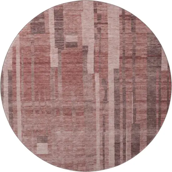 8' Rust And Coral Striped Washable Round Rug With UV Protection Photo 2