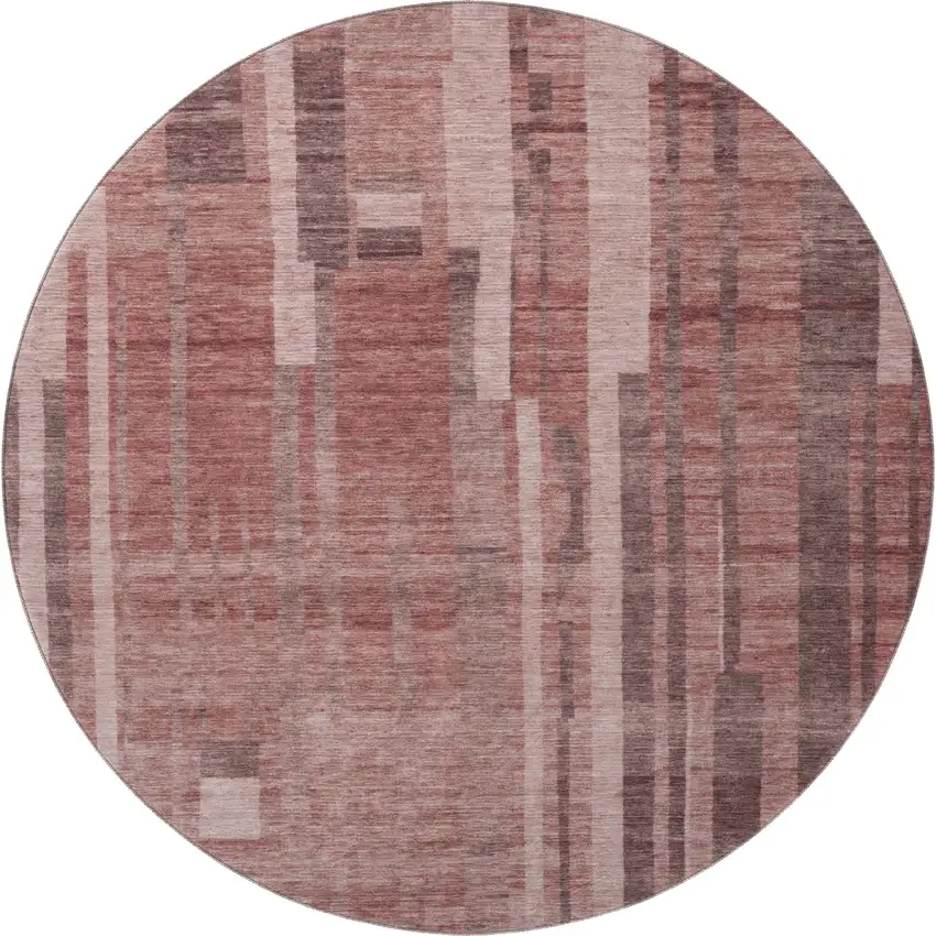 8' Rust And Coral Striped Washable Round Rug With UV Protection Photo 2