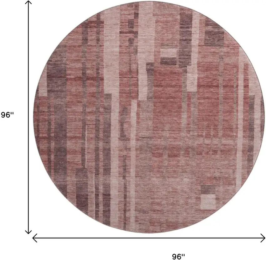 8' Rust And Coral Striped Washable Round Rug With UV Protection Photo 8