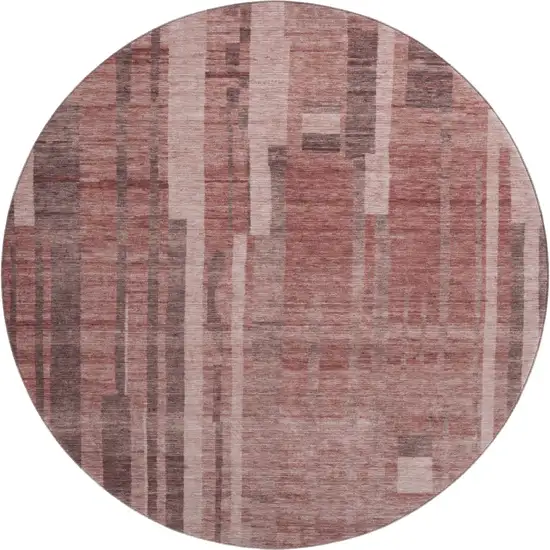 8' Rust And Coral Striped Washable Round Rug With UV Protection Photo 1