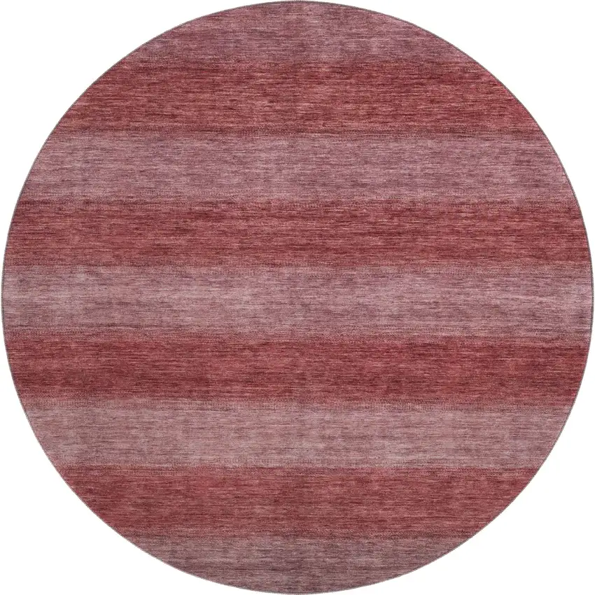 8' Rust And Coral Striped Washable Round Rug With UV Protection Photo 1