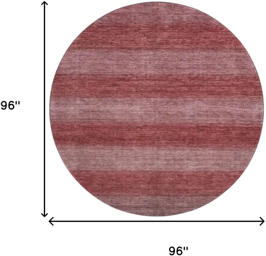 8' Rust And Coral Striped Washable Round Rug With UV Protection Photo 9