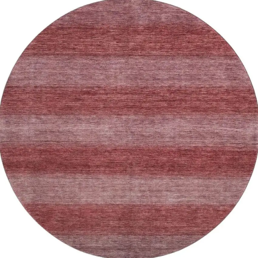 8' Rust And Coral Striped Washable Round Rug With UV Protection Photo 3
