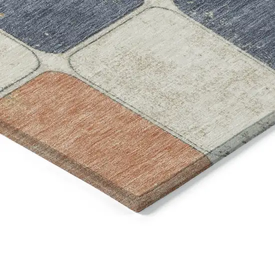 8' Rust And Denim Blue Round Geometric Washable Indoor Outdoor Area Rug Photo 8