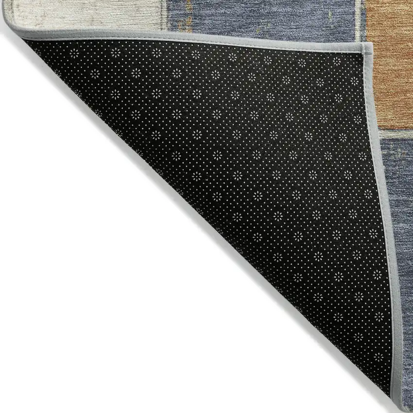 8' Rust And Denim Blue Round Geometric Washable Indoor Outdoor Area Rug Photo 5