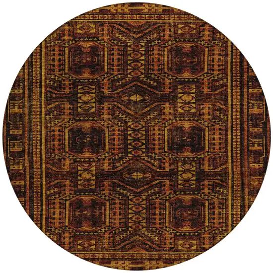 8' Rust And Gold Round Geometric Washable Indoor Outdoor Area Rug Photo 3