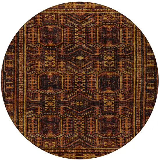 8' Rust And Gold Round Geometric Washable Indoor Outdoor Area Rug Photo 4