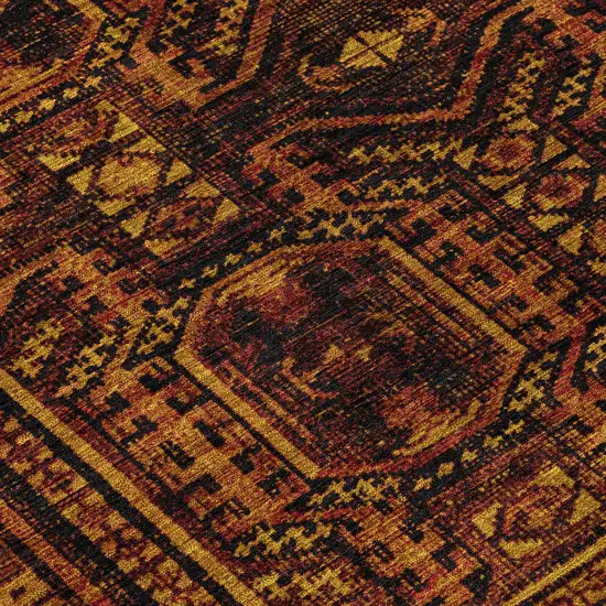 8' Rust And Gold Round Geometric Washable Indoor Outdoor Area Rug Photo 9