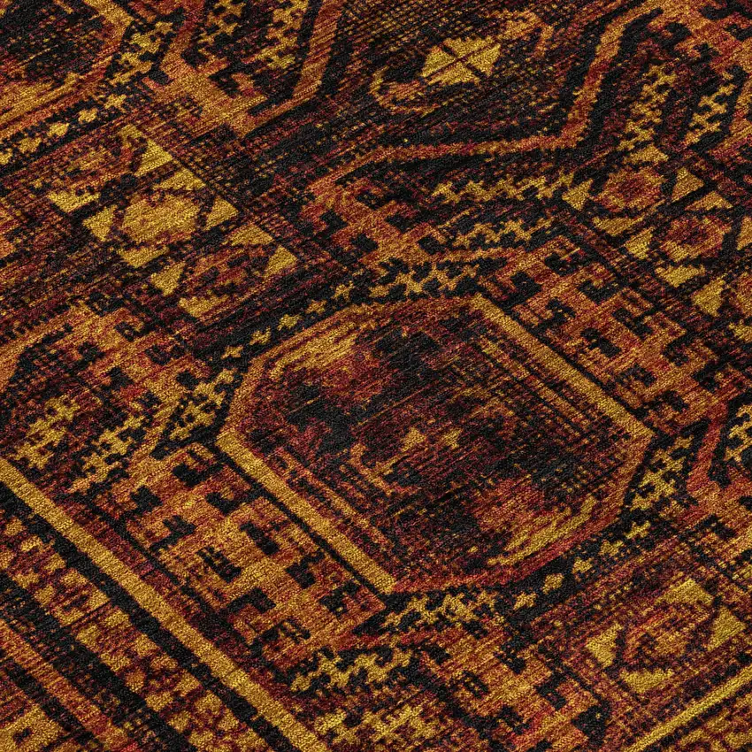 8' Rust And Gold Round Geometric Washable Indoor Outdoor Area Rug Photo 9