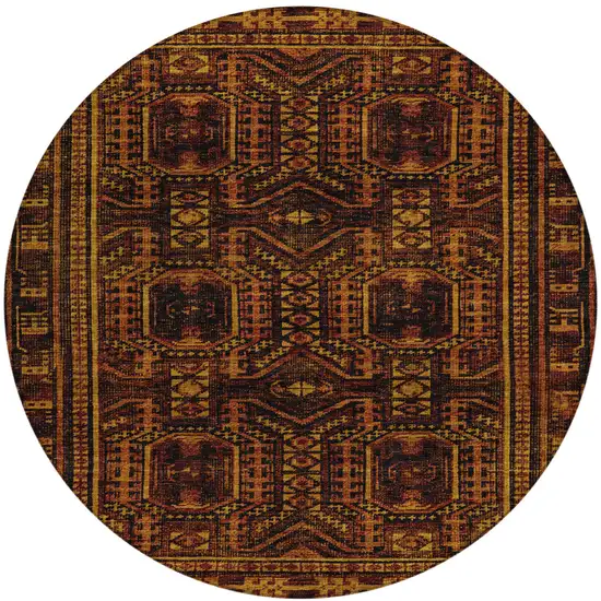 8' Rust And Gold Round Geometric Washable Indoor Outdoor Area Rug Photo 1
