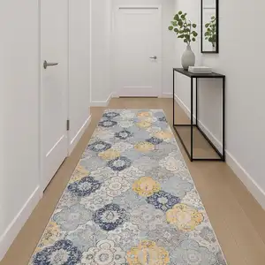 Photo of 18' Rust And Gray Abstract Runner Rug