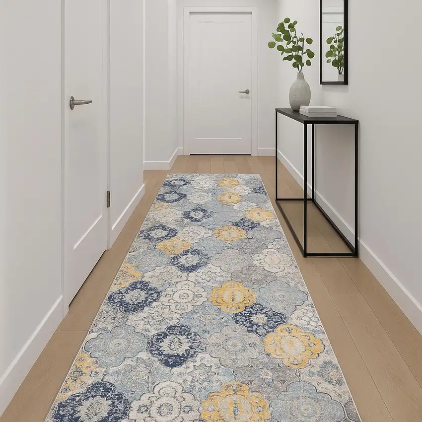 18' Rust And Gray Abstract Runner Rug Photo 1